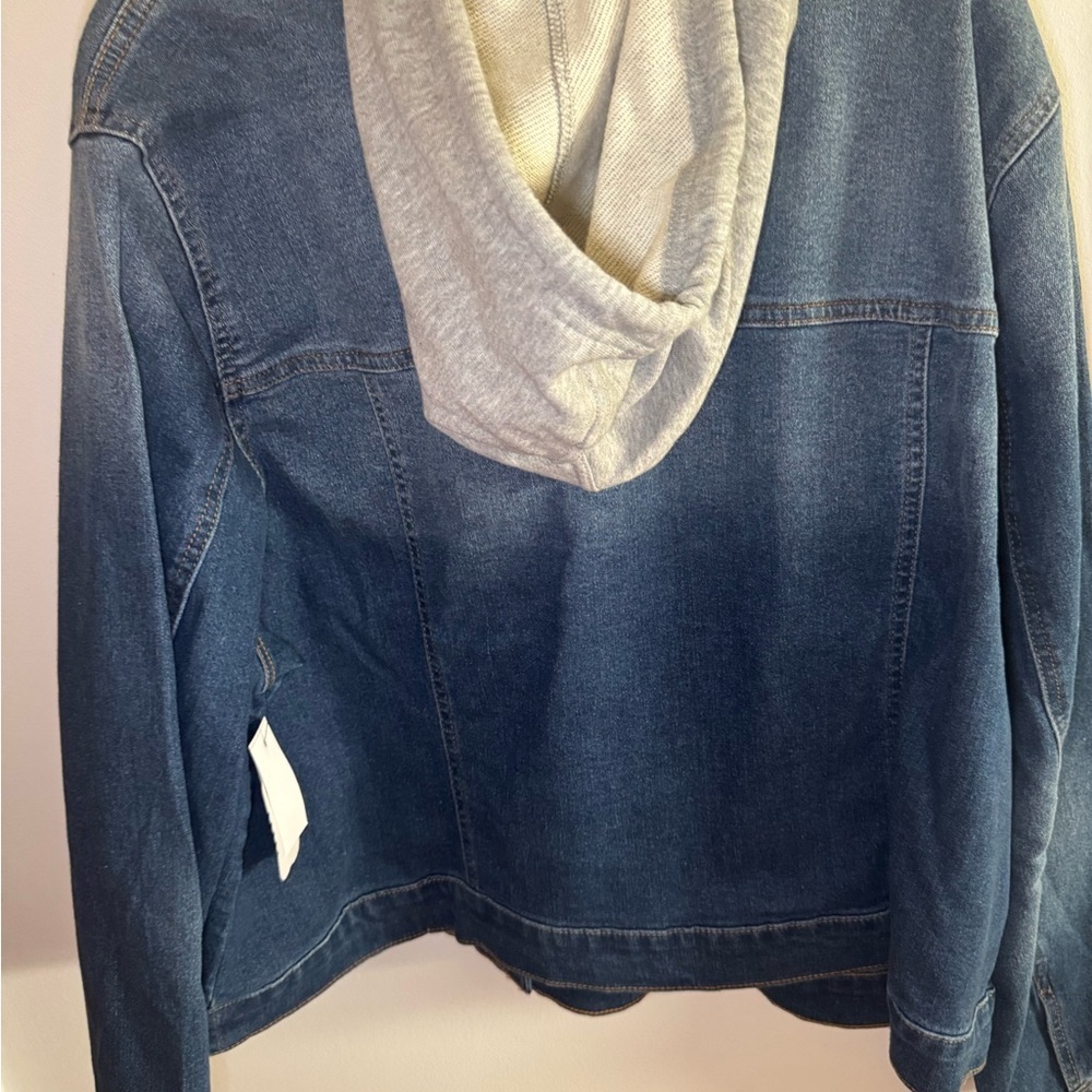 NWT Lane Bryant Blue Denim Jacket with Gray Hood - Picture 2 of 8